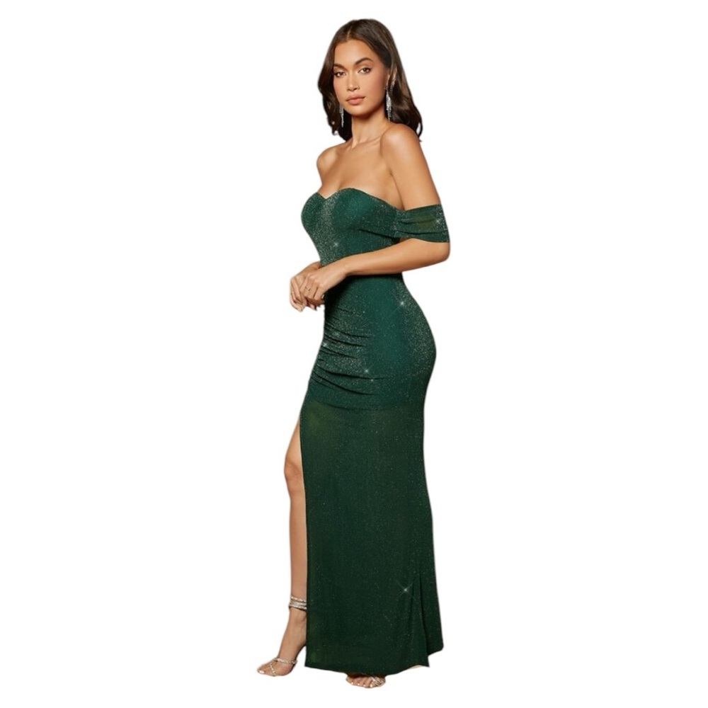 Belle Off Shoulder Ruched Split Thigh Dress - Picture 3 of 5